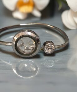 Clear Quartz Stainless Steel Bangle
