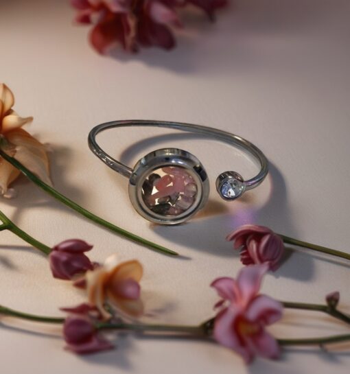 Rhodochrosite Stainless Steel Bangle