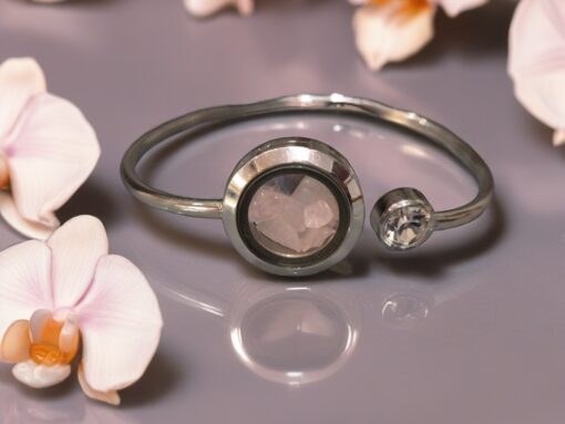 Rose Quartz Stainless Steel Bangle